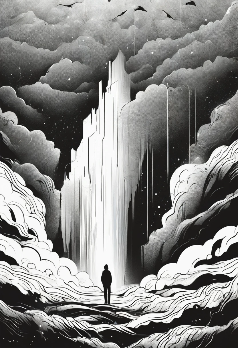 illustration of someone who is depressed and looking for hope. black white color