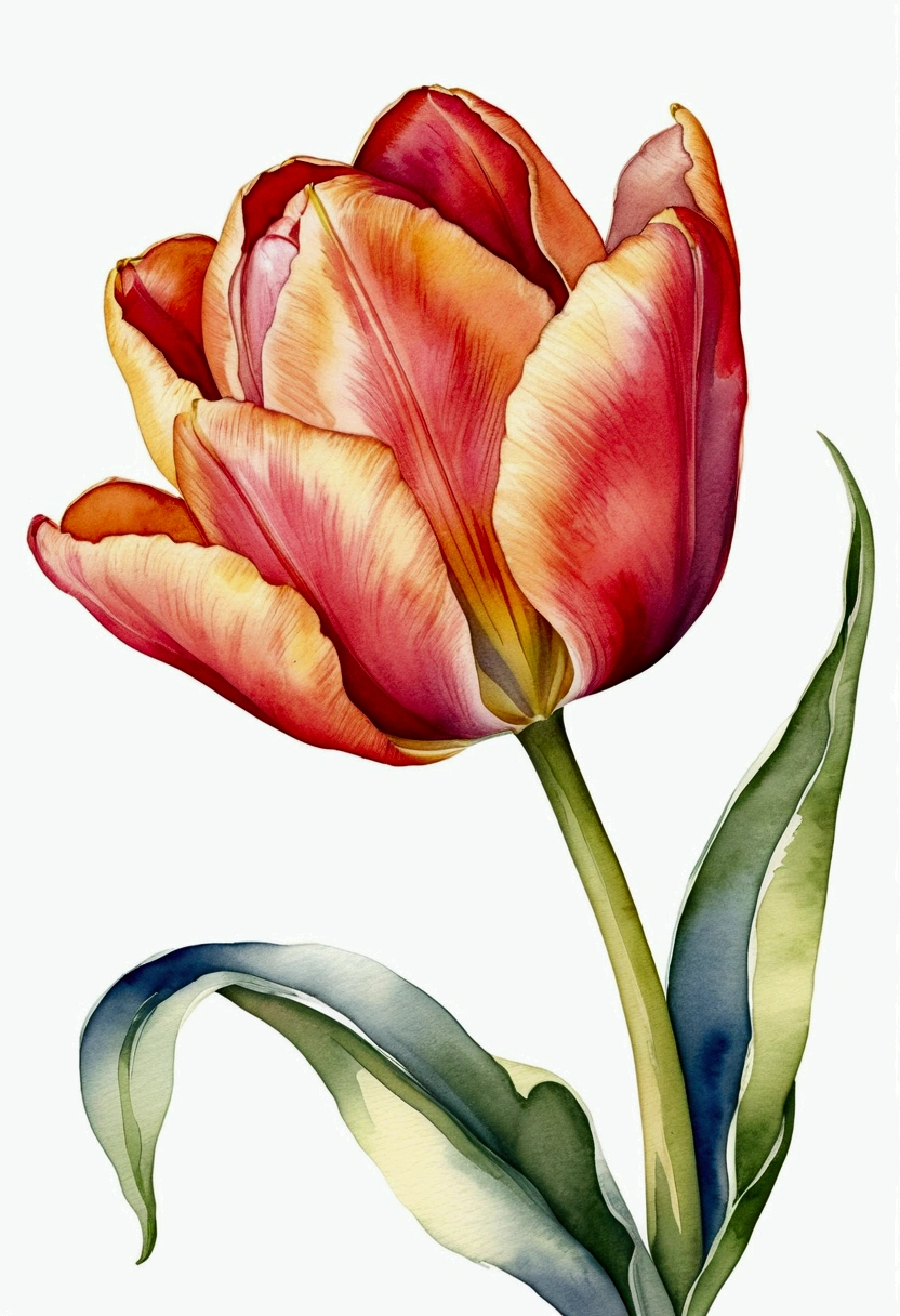 simple tulip flower in the style of watercolor