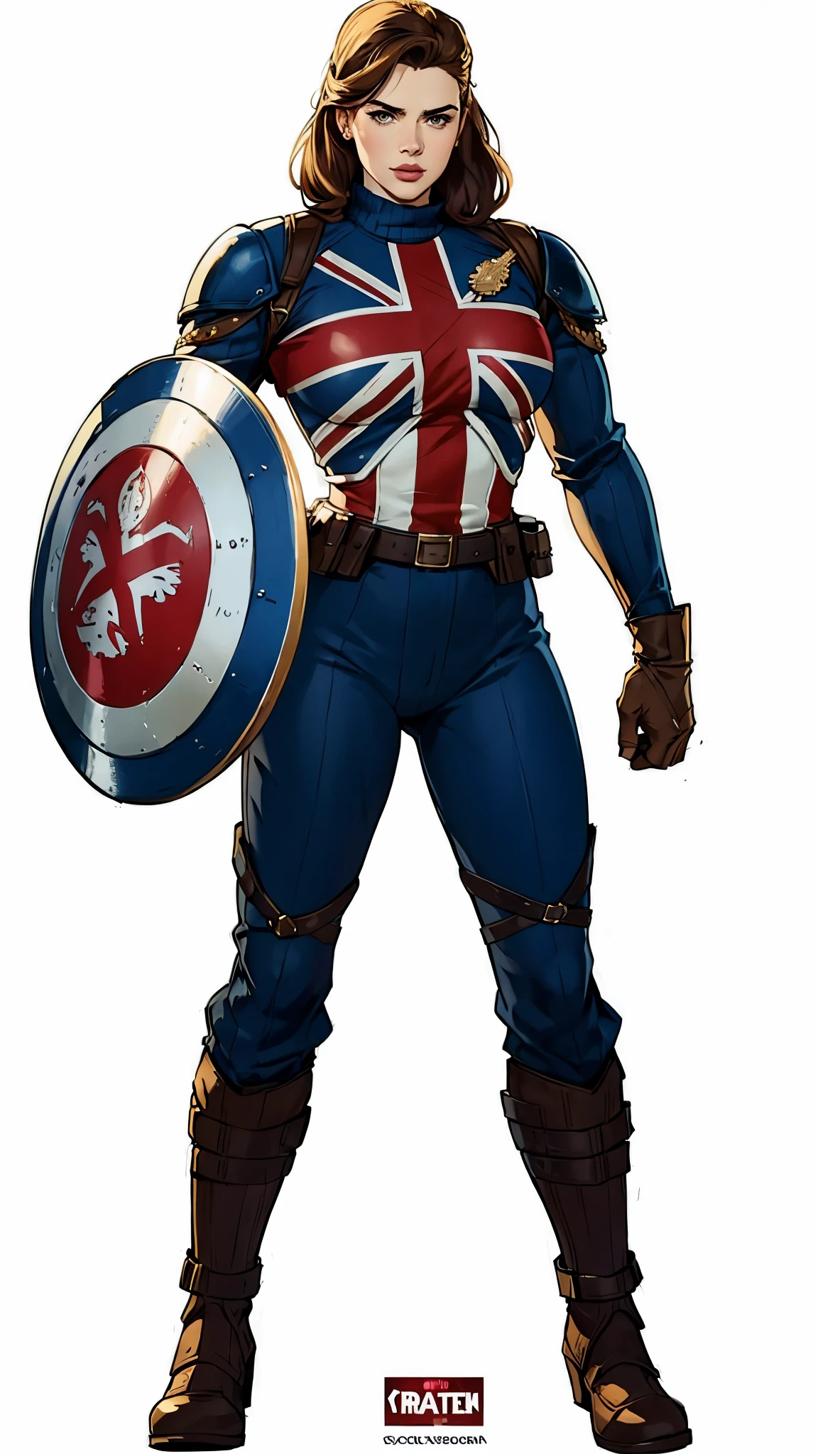 Hayley Atwell como Capitã Carter, extremely lifelike, very beautiful, Holding Shield, british captain outfit, sexly, big-ass, legs thick