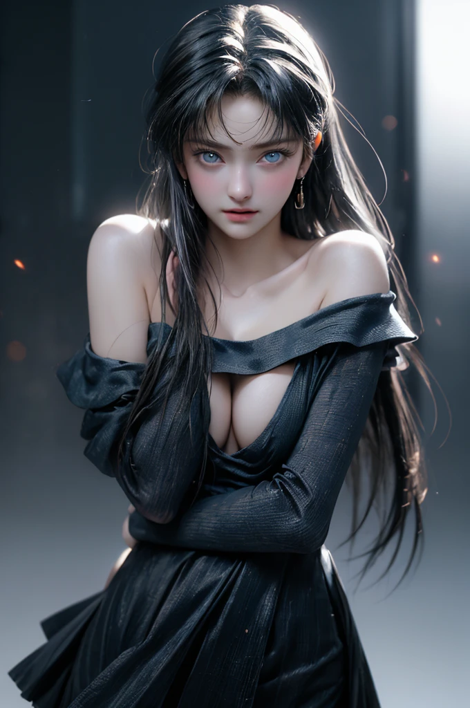 (Girl in a semi-transparent one-shoulder black miniskirt dress), (photo realistic:1.4), (hyper realistic:1.4), (realistic:1.3), (smoother lighting:1.05), (increase cinematic lighting quality:0.9),. 32K, 1girl,20yo girl, realistic lighting, backlight, light on face, ray trace, (brightening light:1. 2), (increase image quality:1.4), (highest quality realistic textured skin:1. 4),(Big Blue Eyes)、Detailed drawn eyes、Detailed painted face、Fine textured eyes、(tired、sleepy、satisfaction:0.0)、Close-up of face、A shirt that shows off a lot of cleavage、(Accentuates the body line:1.1)、(Beautiful textured skin:1.1)
DeepL.featuring(Free version)Translated by。