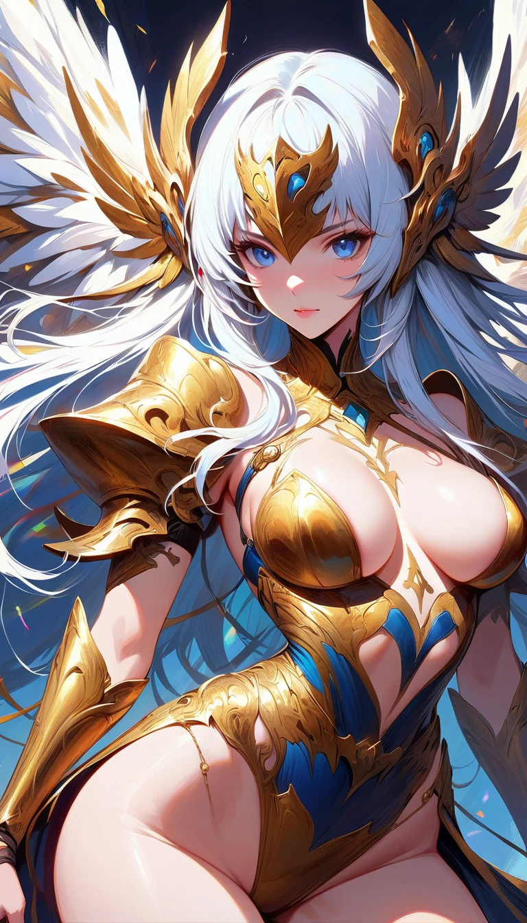 NSFW,((masterpiece,Highest quality,4K)),score_9, score_8_superior, score_7_superior,anime, anime,Rainbow Hair,Wearing a black and gold dress,animeの女の子、Blue background, krenz cushart and ArtJam, 美しく魅力的なanimeの女性, ArtJam style, Yoshika Amano Karol Baq, ArtJam detailed, style ivan talavera and ArtJam, Beautiful cartoon art, ArtJam. Attention to detail, ArtJam comic