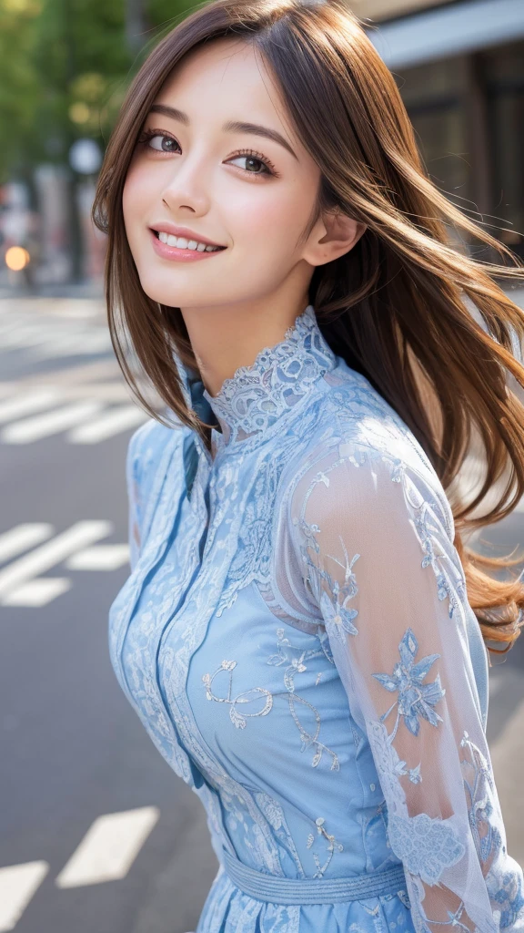 masutepiece, Best Quality, Illustration, Ultra-detailed, finely detail, hight resolution, 8K Wallpaper, Perfect dynamic composition, Beautiful detailed eyes, doress,Medium Hair, mid-chest, Natural Color Lip, Random and sexy poses,Smile,Aoyama Street Walk、20 years girl
