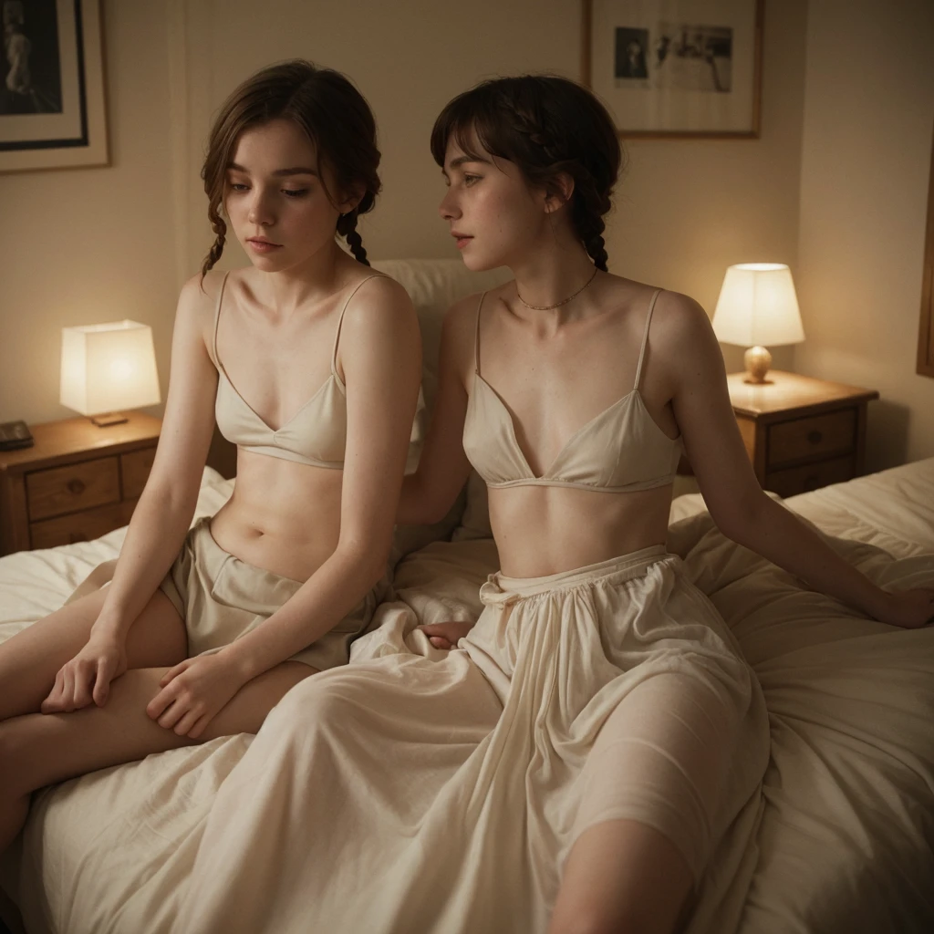 Sophia Lillis,, Soft belly, elegant, Open your mouth, Portraiture , Long braids,whole body 、Beautiful old room、Relaxed atmosphere、mysterious、Old Polaroid Film、Bright light、Photos taken by lovers、Intimate atmosphere、Two people in love、Rich colors、Color,loving each other