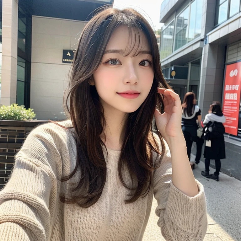 (masterpiece)), ((Highest quality)), ((Genuine)), ((8k)), 1 girl,  Date、Japanese, 24-years-old, so beautiful, cute, model, whole body, thin, model, ソニー一眼レフphotograph, blonde, Long Hair, short hair, Looking into the camera,smile, background Genuineistic,  photograph,Gazing into the distance
