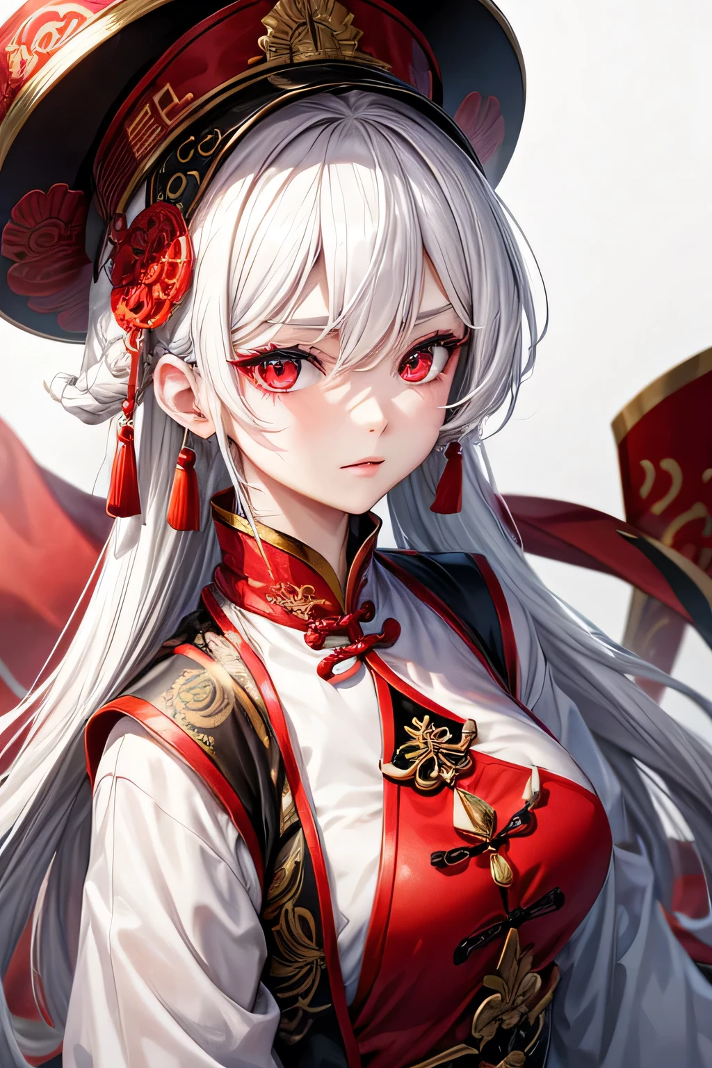 Woman, white hair, red eyes, Chinese clothing