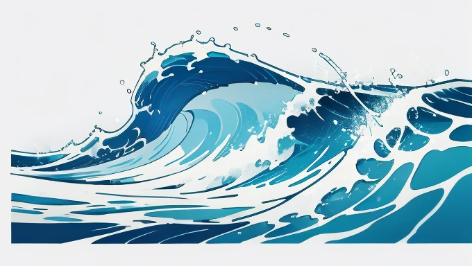 Wave design, Simple, pattern, Can draw, 美しいWave design, Japanese style、Ukiyo-e、No border、There is momentum、Monotonous colors、White background、Only waves