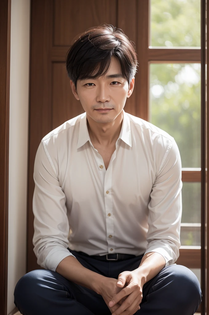 Realistic image of a South Korean man in his 50s in the niche of spirituality and spiritual development