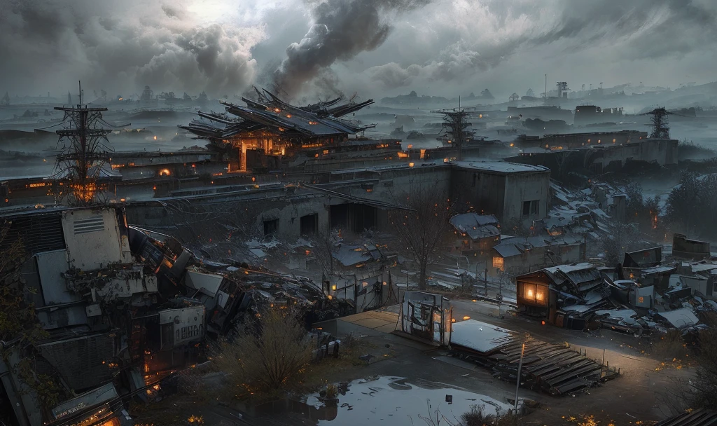 There's a building on fire in the city center., Traditional Japanese concept art, 《Medal of Honor》Character Concept Art, feng zhu concept art, by Feng Zhu, An ancient city engulfed in fire, Stunning concept art, by Li Zai, Nguyen Gia, author:Yang J, author:Fan Qi, Theatre concept art, Cyberpunk Chinese Ancient Castle