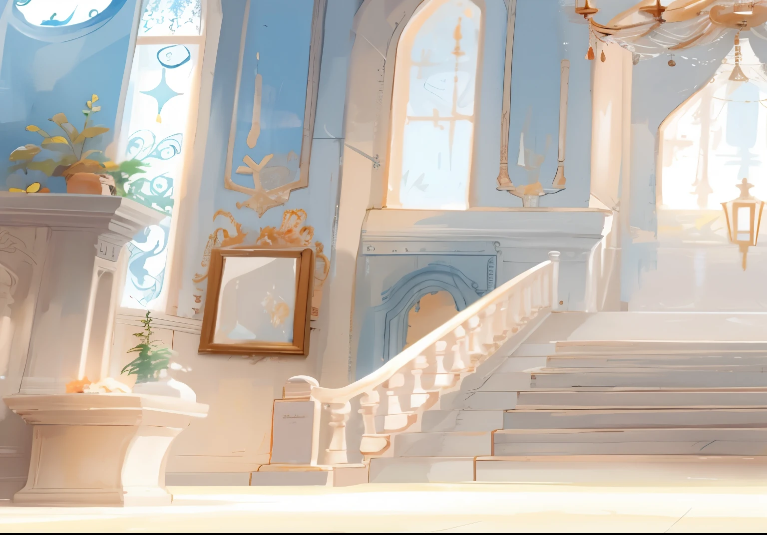 luxurious，warm color，Light，The End,kudos，Hall，steam，punk，Cartoon，Simple picture，Exquisite picture，Hand Painted