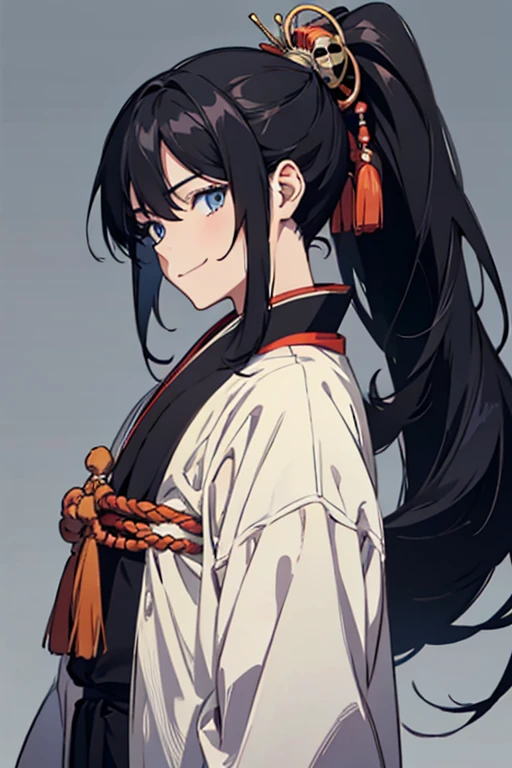 vision, Very long hair, Anatomically correct, ponytail, anime, 5 years old, boy, High resolution, Black Hair, Simple Background, smile, blue eyes, Shinto,