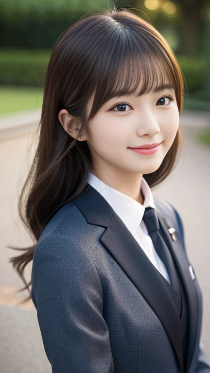 High resolution, Very detailed, Realistic, Beautiful Japanese Girl, Very detailed美しい顔, Medium Hair, A light smile, Formal suit