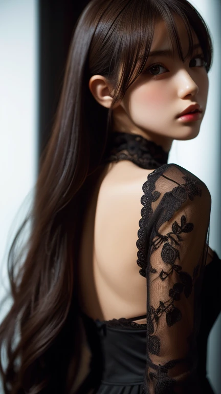 (masterpiece:1.2), Highest quality, (shape:1.2), (Very detailed), Hyper Details, (delicate), (Intricate details), (Cinematic Light, Highest quality Backlights), Delete a row, soloist, Perfect body, (1 girl), Anime girl with black eyes and light hair, Gothic Dress, (Compensate), High Contrast, (Better lighting, Very creative and beautiful), (Cinematic Light), flashy,
