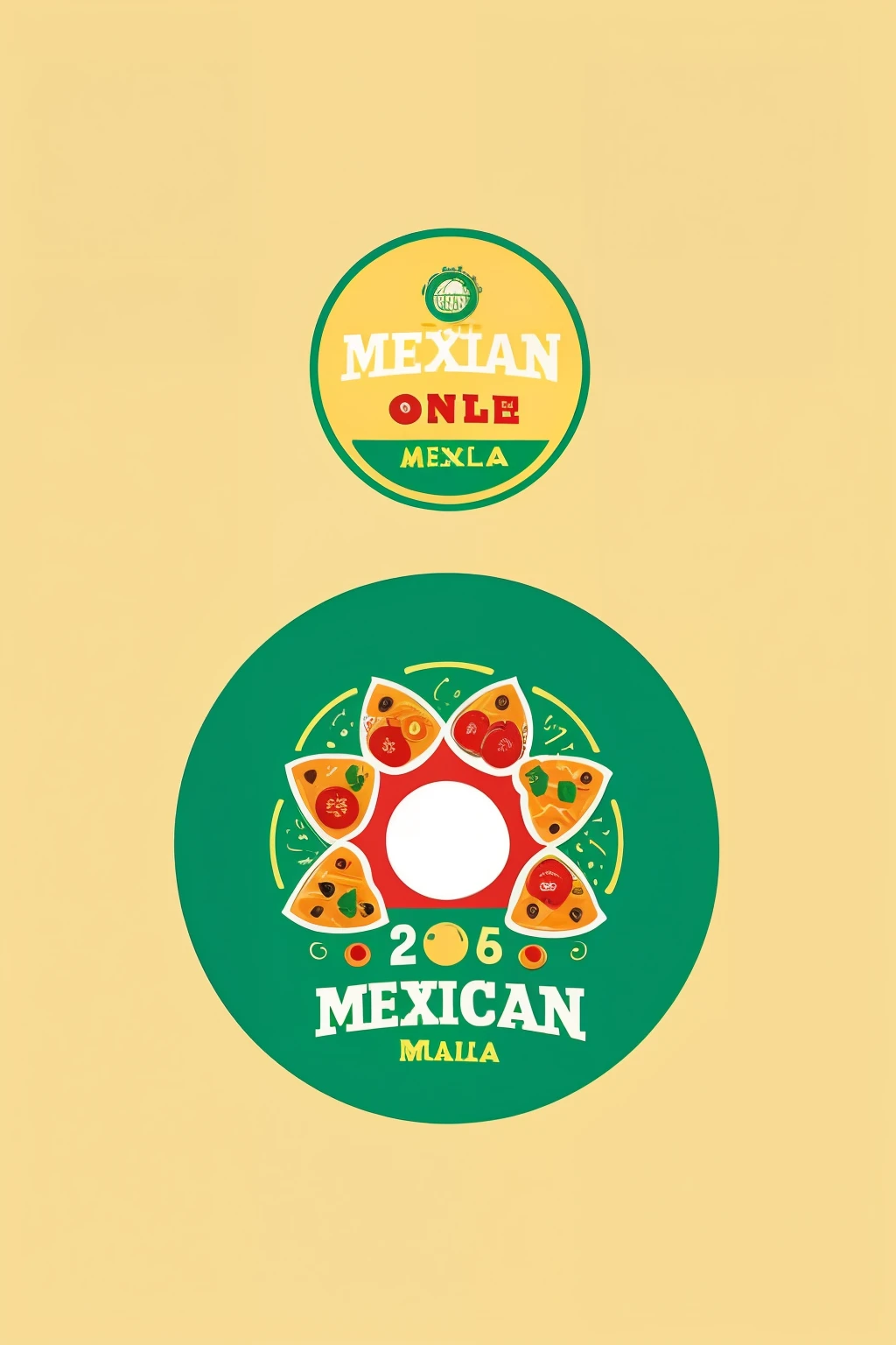 Mexican food logo design in circles, light yellow and light green color tones.