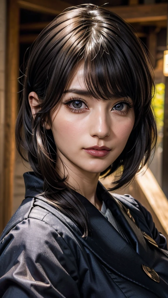 ((Beautiful Face:1.2)), (Purelos Face_v1: 1.0), Half Body,(Highest Resolution, clear_image) Highest quality, Single, One Woman, alone, masterpiece, Very detailed, (realistic), Black short hair, Black Hair, bangs, mature, ((JSDF uniform)), Indoor Background, kind, Authoritative, Powerful, Exquisite facial features, Exquisite facial features,((Natural big breasts:1.2))