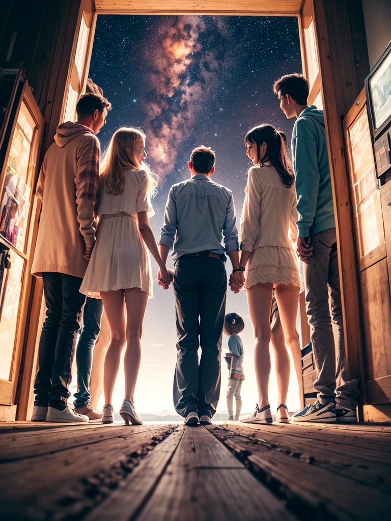This image explores spiritual awareness
through the concepts of freedom, equality,
and human dignity, incorporating diverse
elements by including aliens: Diverse
Individuals: People from various ethnicities
and backgrounds stand side by side in a
unified, spiritually connected manner. Aliens
from Other Planets: Aliens are included to
represent the diversity of life in the universe
and the broader scope of unity. Freedom: Both
people and aliens are shown opening doors to
the sky or radiating light from their hearts,
symbolizing freedom in exploring identity and
expression. Equality: Everyone, including
aliens, displays equality and cooperation,
such as holding hands or standing together in
a unified stance. Human Dignity: Emphasizes
respect and love for oneself and others,
highlighting the importance of mental,
physical, and spiritual aspects, including
exchanges of smiles and mutual respect. The
image reflects spiritual awareness and the
embrace of diversity, featuring both human
and alien life forms, with a focus on respect
and connection on a universal level.
