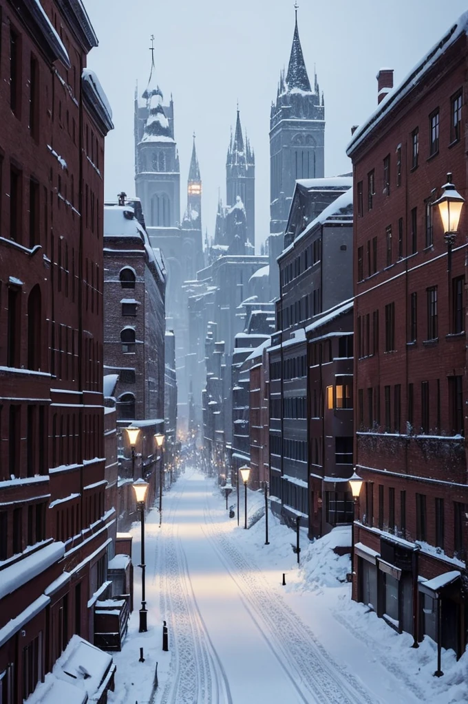 The snow-covered city, dark fantasy, blood