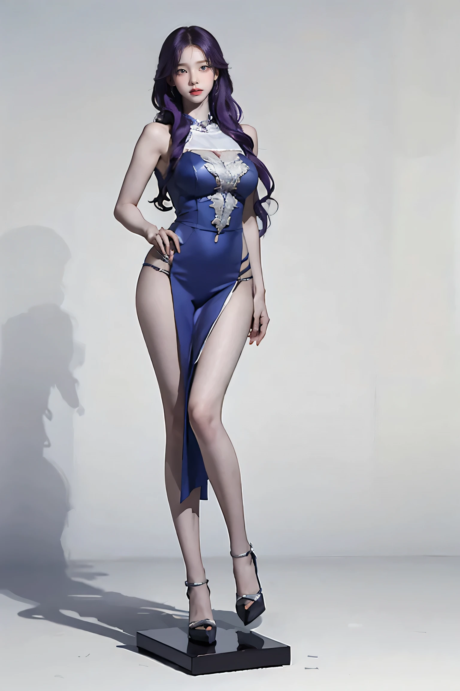 ((best quality,4k,highres,masterpiece:1.2)),((character concept art)), 1 female, French origin, age 31, brunette hair. Her presence is incredibly sexy and seductive, adding an extra layer of intrigue and danger to her overall persona. She is wearing a stunning Versace Crystal-Embellished Silk Gown, adorned with crystals, featuring a fitted silhouette, a deep V-neckline, and a high leg slit. The luxurious silk gown embodies Versace's signature dramatic style, perfect for an evening event. She is also wearing a pair of Christian Louboutin high heels, adding to her allure. ((intricate detail)), super finely detailed hands, ultra finely detailed fingers(((ten fingers))), (standing seductively), (full body showcase), (show full body), (no logos on background), (no logo), ((plain background)), ((plain background)), (((empty background))).