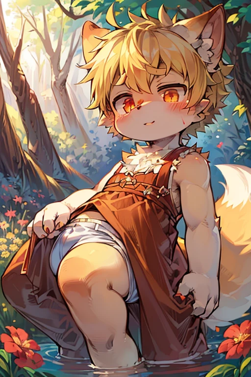 masterpiece,high quality,abstract res,number\(artwork\), From dagasi, Yes,Seizan,(Flower Charcoalo,Fluffy fur,character focus:1.1),Flower Charcoalo male cat,short hair,portrait , Bright eyes, panoramic, character focus.(Detailed background:0.7), 独奏, hairy, hairy male, Male focus, Masterpiece of time,high quality,abstract res,number\(artwork\), From dagasi, Yes,Seizan,(Flower Charcoalo,Fluffy fur,character focus:1.1),Human male fox,Bright eyes, panoramic, character focus.(Detailed background:0.6), 独奏, hairy, hairy male, Male focus, Flower Charcoal,(Hairy all over, Hairy tail)fur,A five-year-old boy,cute,Hip bulge,Toddler,Blood-red pupils,A tail with a white tip,The ends of the limbs are white,Cute meat pads,Claw,cute boys,The ear tips are orange,Big hairy ears,Hairy big tail,Reasonable composition,Pale yellow hair,Brown cloth bag,In the woods,Extremely fine water,diaper,Slightly reddened,Dress coolly,Blonde short hair,Thin children,Blonde hair,cute child,cute little adventurer,Be open-minded,Ultra-clear。