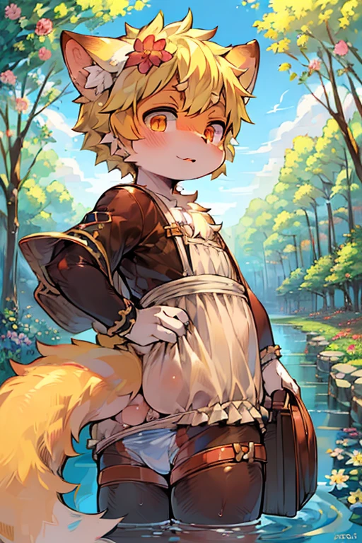 masterpiece,high quality,abstract res,number\(artwork\), From dagasi, Yes,Seizan,(Flower Charcoalo,Fluffy fur,character focus:1.1),Flower Charcoalo male cat,short hair,portrait , Bright eyes, panoramic, character focus.(Detailed background:0.7), 独奏, hairy, hairy male, Male focus, Masterpiece of time,high quality,abstract res,number\(artwork\), From dagasi, Yes,Seizan,(Flower Charcoalo,Fluffy fur,character focus:1.1),Human male fox,Bright eyes, panoramic, character focus.(Detailed background:0.6), 独奏, hairy, hairy male, Male focus, Flower Charcoal,(Hairy all over, Hairy tail)fur,A five-year-old boy,cute,Hip bulge,Toddler,Blood-red pupils,A tail with a white tip,The ends of the limbs are white,Cute meat pads,Claw,cute boys,The ear tips are orange,Big hairy ears,Hairy big tail,Reasonable composition,Pale yellow hair,Brown cloth bag,In the woods,Extremely fine water,diaper,Slightly reddened,Dress coolly,Blonde short hair,Thin children,Blonde hair,cute child,cute little adventurer,Be open-minded,Ultra-clear。