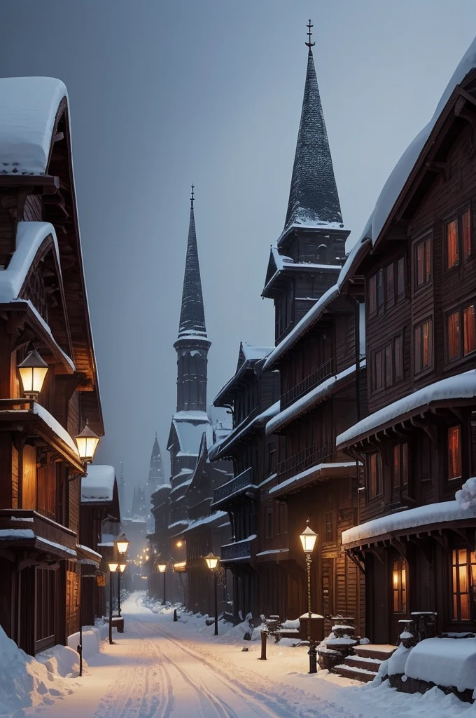 The snow-covered city, dark fantasy, blood, Middle Ages
