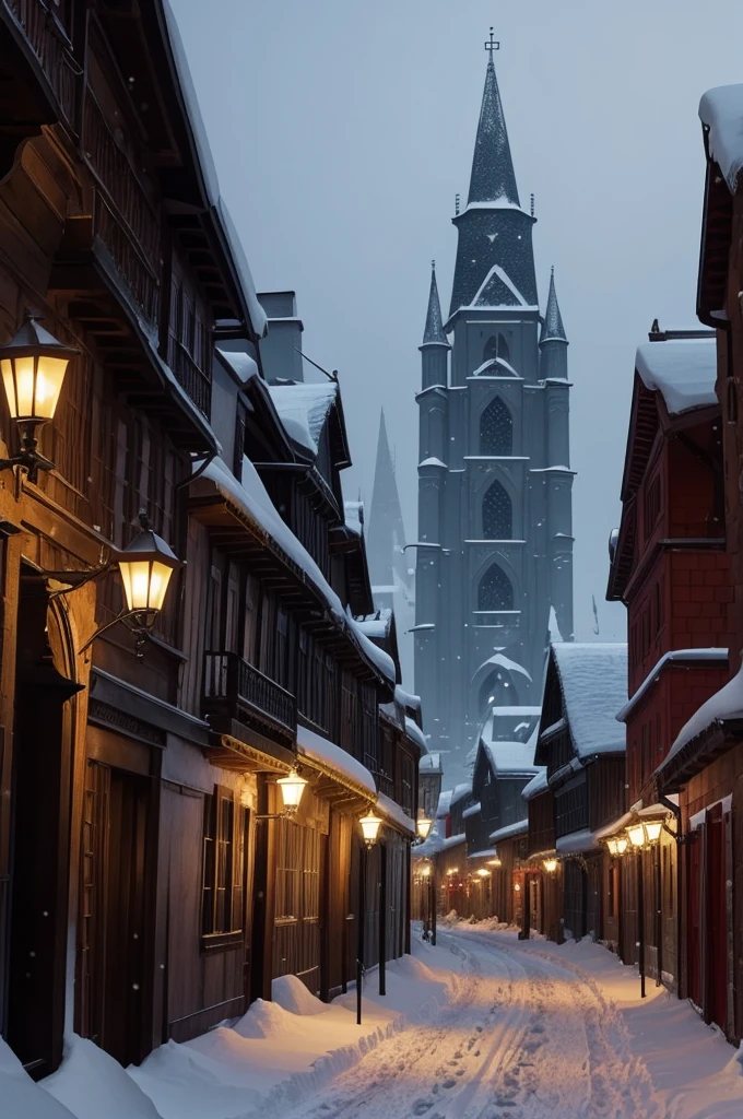 The snow-covered city, dark fantasy, blood, Middle Ages