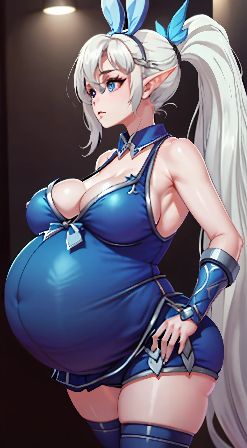 Ponytail , white hair,Big  Bump pregnant, bunny girl suit , Big , nipple, cum,16 yl, Big pregnant Belly, Big Pregnant girl, Largest Belly of Pregnant, Huge Pregnancy Belly, blue eyes, huge 9 months Pregnancy Belly, elf girl