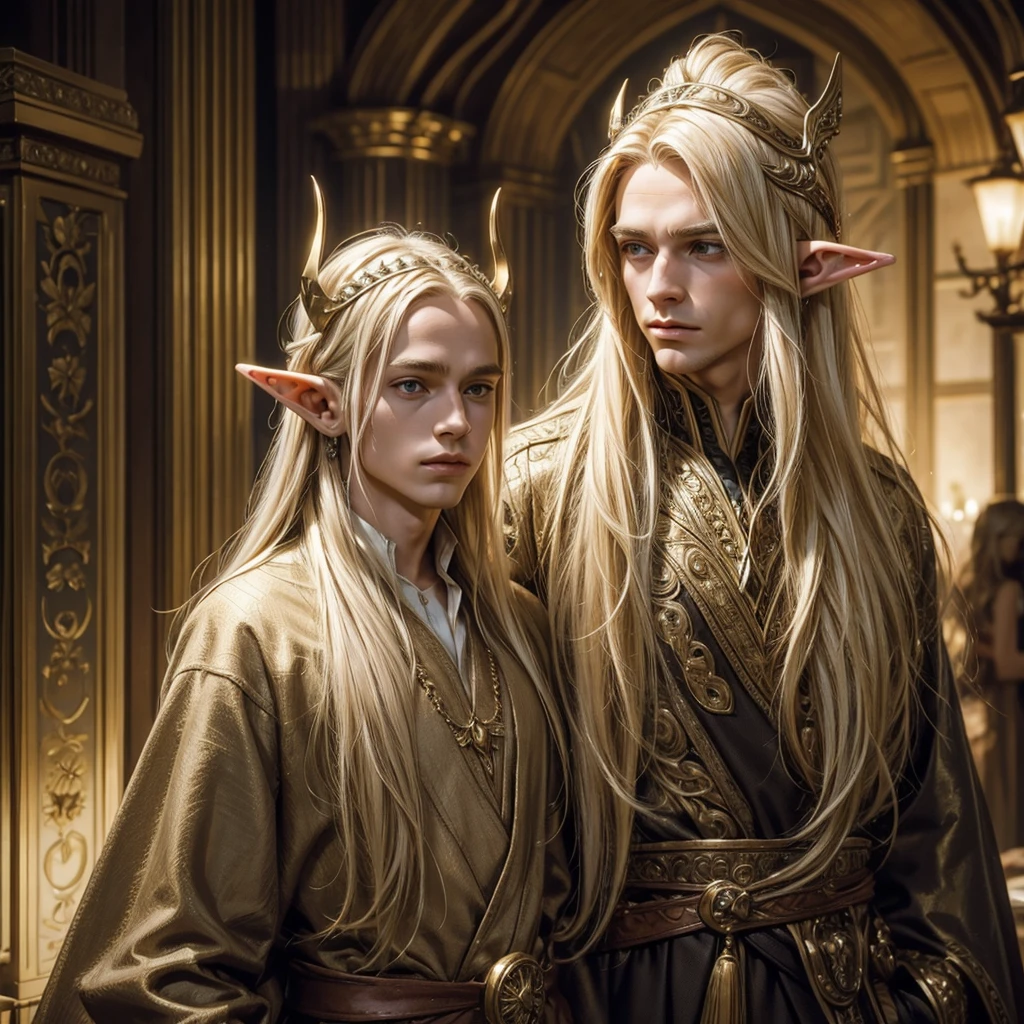 solo, Blonde Hair, Long Hair, Showing his forehead, Similar to Elf, Elven headdress on head, Handsome man, Late 20s, The ear is a human ear