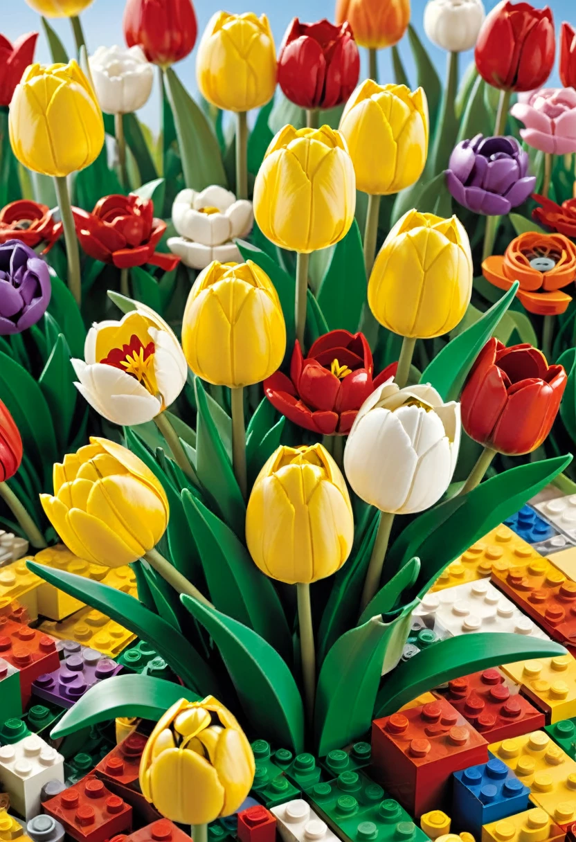 Magazine cover，best quality, very good, 16K, ridiculous, Very detailed, （（tulip））The Peak，Made of Lego,