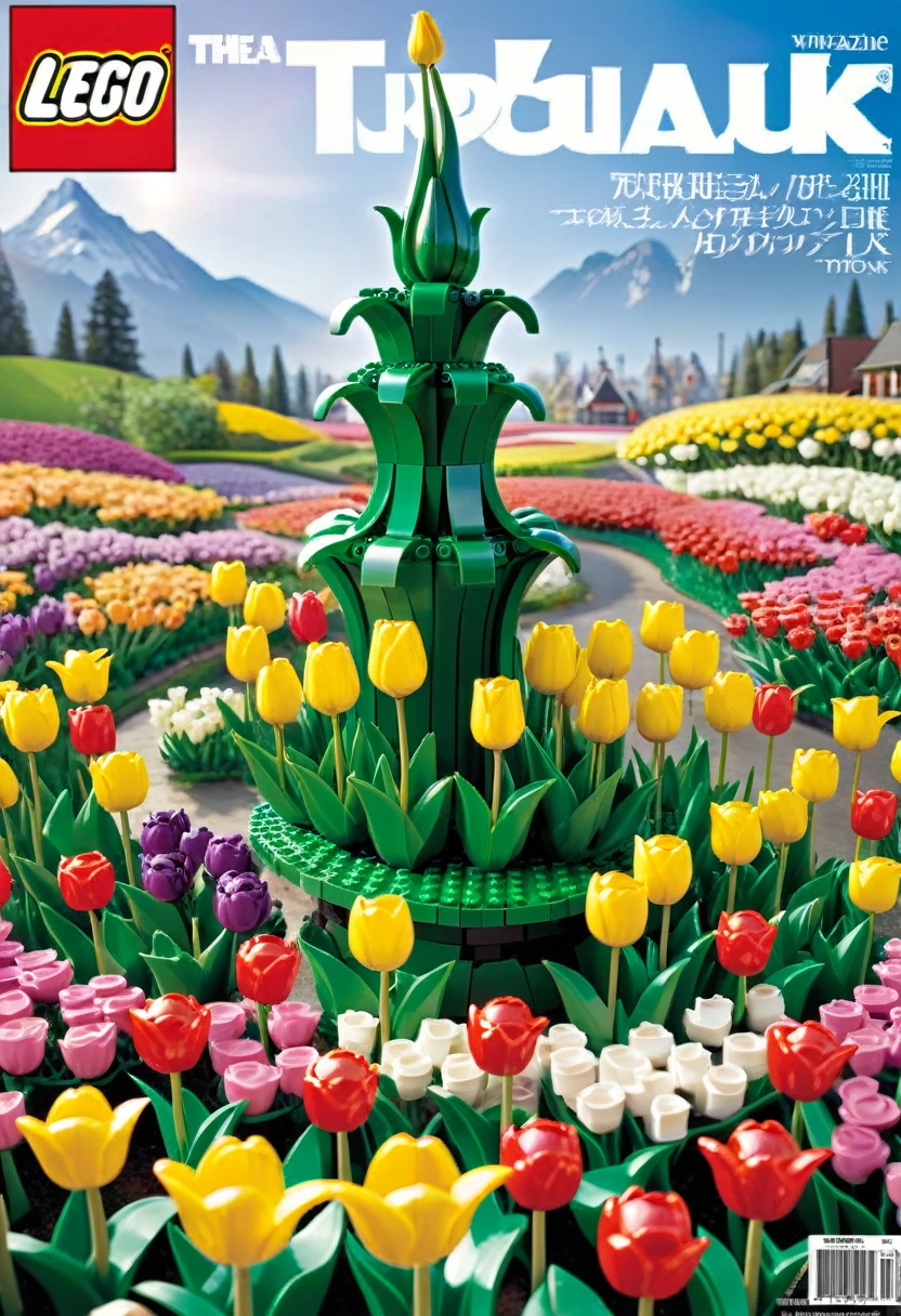 Magazine cover，best quality, very good, 16K, ridiculous, Very detailed, （（tulip））The Peak，Made of Lego,