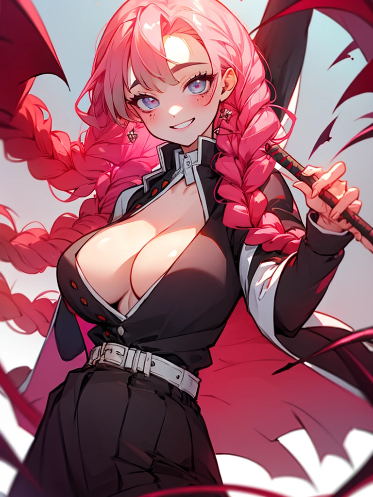 masterpiece, best quality, 1 Girl, vampire , Half Body , demon , Scary smile, Wearing a shirt, skirt