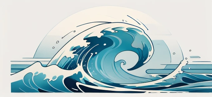 Wave design, Simple, pattern, Can draw, 美しいWave design, Japanese style、Ukiyo-e、No border、There is momentum、Monotonous colors、White background、Only waves、Full Screen