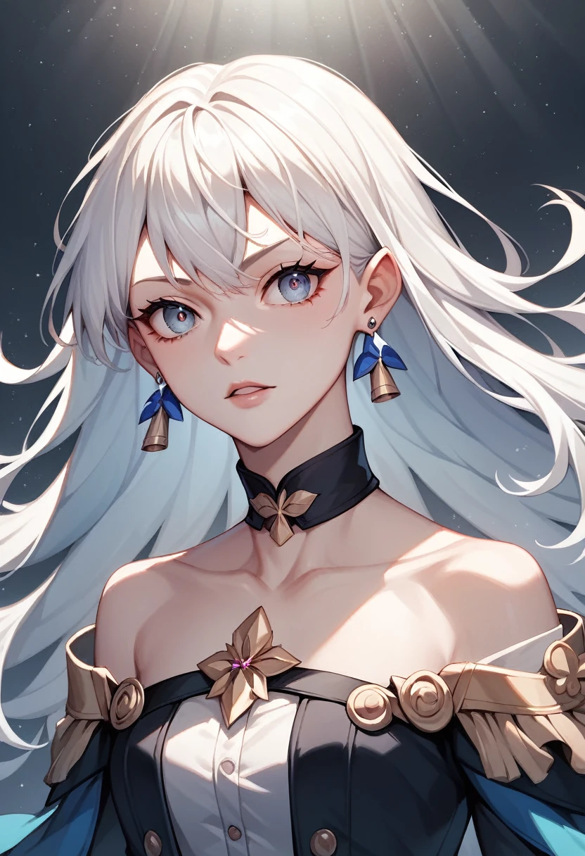 March7th, multicolored_eyes, ribbon earrings, white hair, long hair, (masterpiece), long hair, isometric, UHD, high detail, anime aesthetic, Anime screenshot
