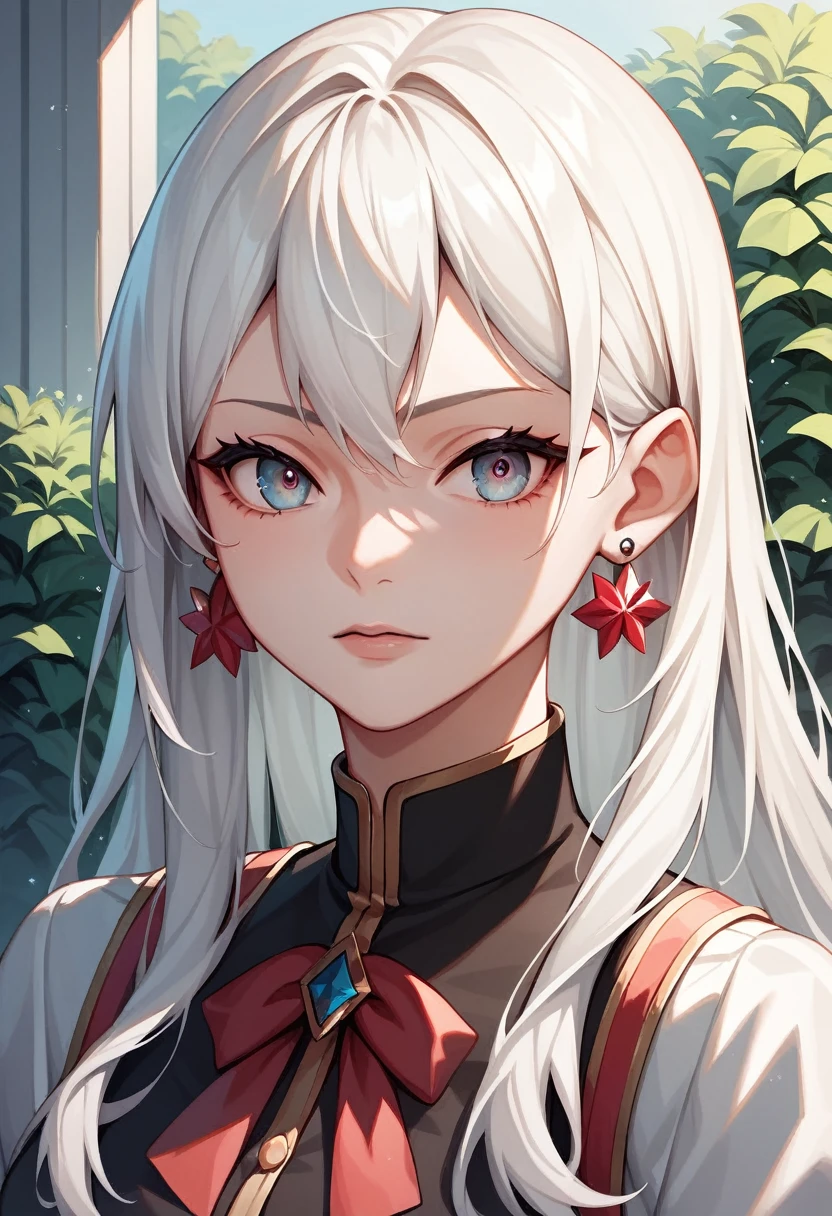 March7th, multicolored_eyes, ribbon earrings, white hair, long hair, (masterpiece), long hair, isometric, UHD, high detail, anime aesthetic, Anime screenshot
