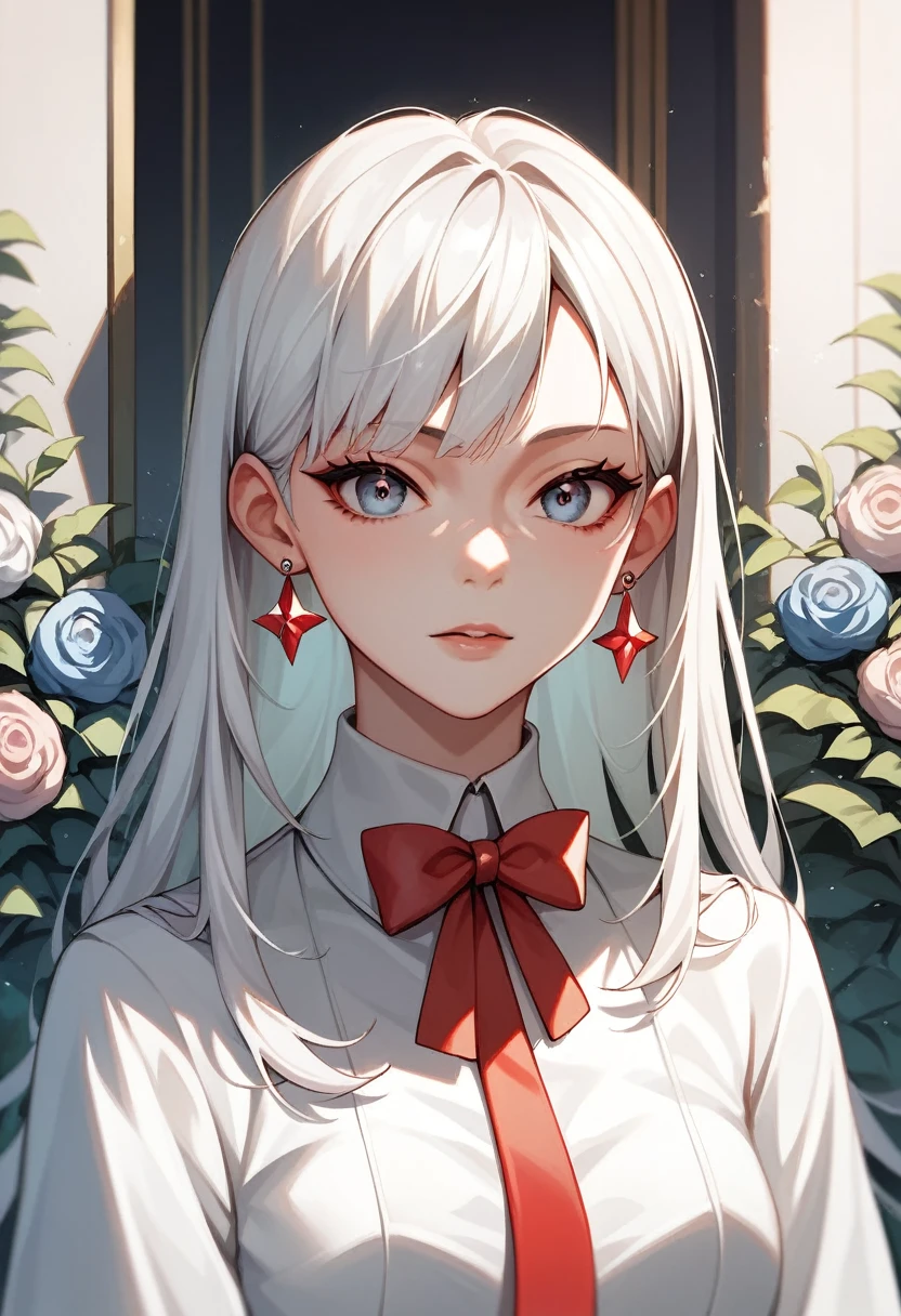 March7th, multicolored_eyes, ribbon earrings, white hair, long hair, (masterpiece), long hair, isometric, UHD, high detail, anime aesthetic, Anime screenshot
