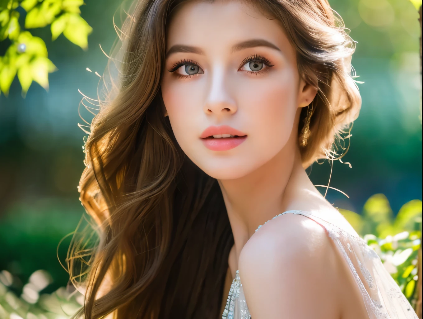 a beautiful girl in a garden, 1girl, detailed eyes, detailed lips, long eyelashes, elegant dress, sunlight, outdoor, photorealistic, (best quality,4k,8k,highres,masterpiece:1.2),ultra-detailed,(realistic,photorealistic,photo-realistic:1.37),HDR,UHD,studio lighting,vivid colors,dramatic lighting