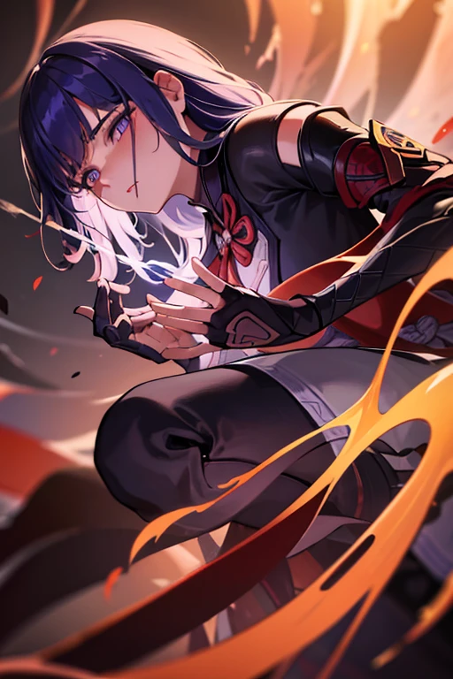1man, Blade from honkai star rail, run, blood, laughing, crazy, that's running, he running and laughing, interesting composition