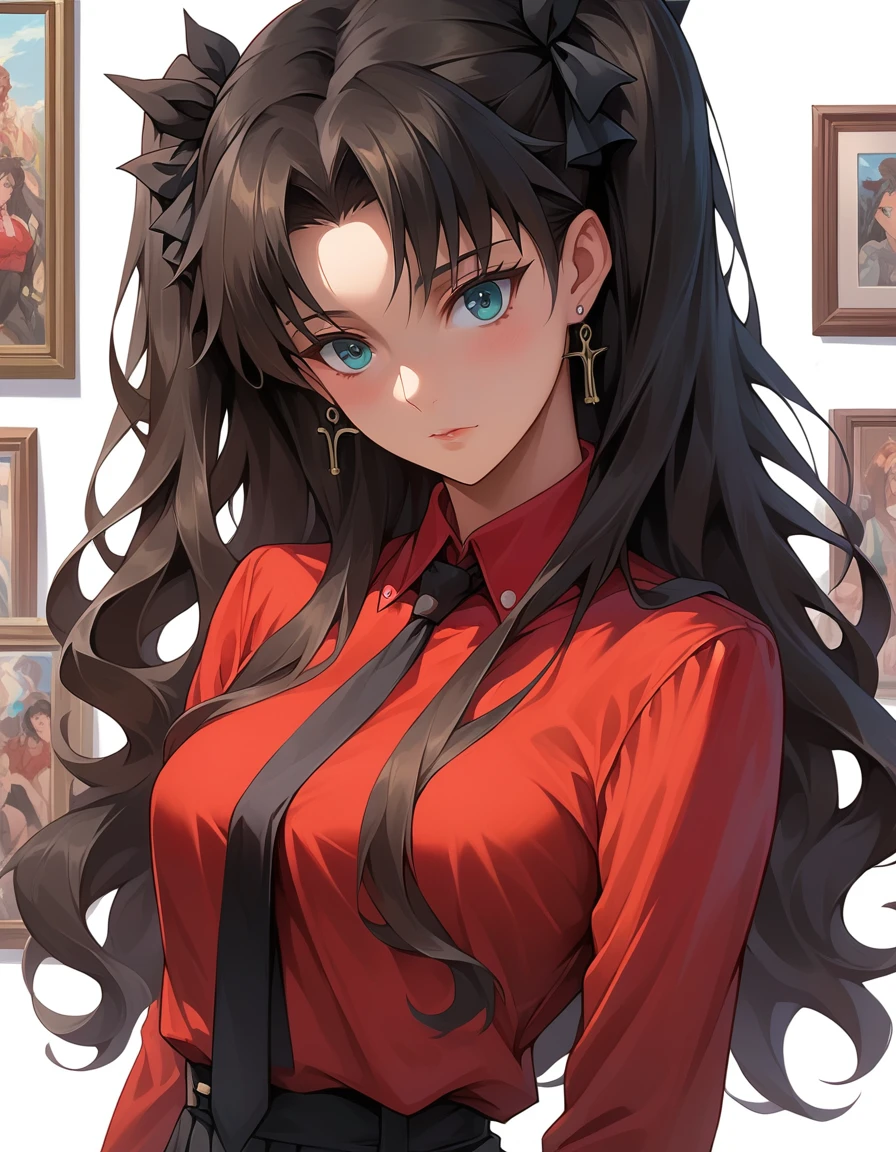 anime girl in red shirt and black tie posing for a picture, by Yang J, extremely detailed artgerm, rin tohsaka, artgerm jsc, artwork in the style of guweiz, beautiful digital artwork, artgerm. high detail, range murata and artgerm, style artgerm, ig model | artgerm