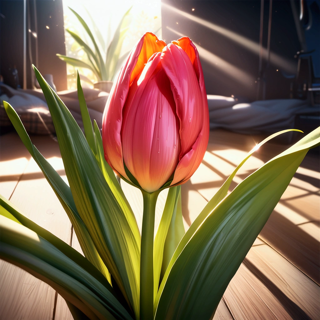 masterpiece, best quality, 8k, high detail, 1girl, holding Tulip, detailed,photorealistic,high quality,macro photography,vibrant colors,sharp focus,HDR,natural lighting,organic textures,glossy surface,juicy,ripe,fresh,realistic,studio lighting,