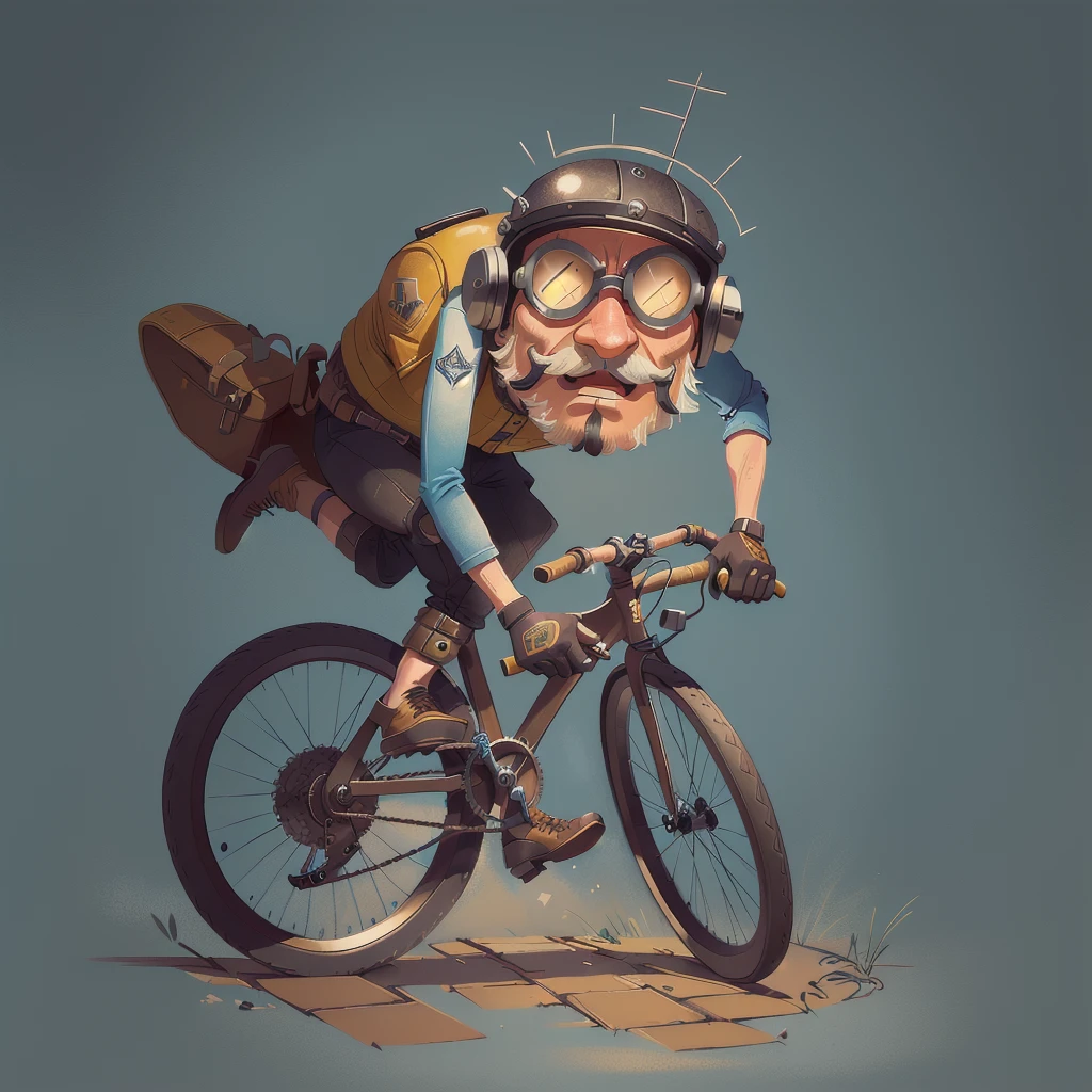 Dibujos animados de un hombre que monta en bicycle con una patineta en la parte posterior, motorcyclist, inspired by Ivan Generalić, inspired by Otto Eckmann, cycling!!, inspired by Lubin Baugin, Armstrong Rolf, retro illustration, hipster dad, bicycle, funny illustration, retro artwork, Lt. Tadeusz Makowski, steampunk illustration, portrait of hiding pain harold