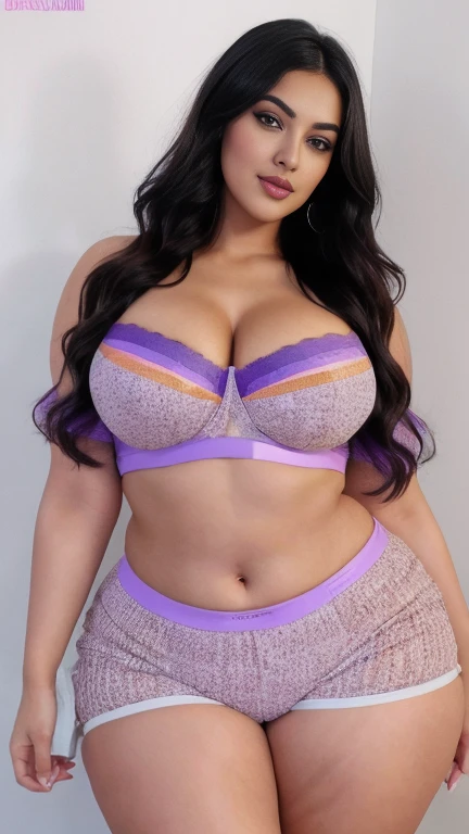 Radhika marchent Indian beautiful woman curvy plus size hour glass bulky huge figure woman, closeup camera view, big huge m-cup breast, wearing SHEIN Girl Letter Graphic Cami Top & Shorts & Mesh Top Color: Multicolor , covered Bust , elegant standing position, eye contact view, different style hairstyle, bright eyes, thin eyebrows, fair skin, blushing cheeks, prefect head to toe view, full body, ideal for high-fashion or editorial shoots, ultra realistic skin texture, head to toe view, full body shot, full body view, smile face, black hair, Indian face, perfect skin tone light, ultra realistic skin texture, bigger waist, busty, big hips, fleshy thighs, thick thighs, busty, full body view, Lavender Field: Endless rows of fragrant lavender flowers.