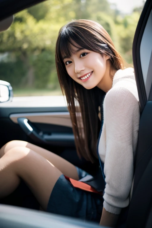 Top quality, Masterpiece, Super high res,(Photorealistic:1.4), Highly detailed, Professional lighting smile, Masterpiece, Top quality, Highly detailed, Octane rendering, Superior,(Japanese girl_woman:1.1), Japanese girl, Exterior view of car is shown, Woman sitting in car, taken from distance, Woman in uniform, upper body, sitting in car, car door wide open, showing cunt from inside car, pubic hair black, legs spread wide, crouching, female genitalia exposed, (Japanese_girl_woman:1.1), Japanese_girl, exterior view of car, (Japanese_girl_woman:1.1), Woman sitting in car, (Japanese_girl_woman:1.1)
