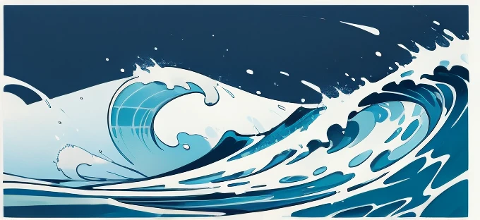 Wave design, Simple, pattern, Can draw, 美しいWave design, Japanese style、Ukiyo-e、No border、There is momentum、Monotonous colors、White background、Only waves、Full Screen、drop、round