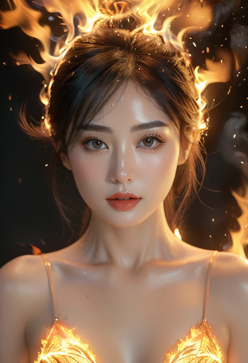 best quality, 8k, very delicate and beautiful, highly detailed face and skin texture, shiny skin, high resolution, burning sexy woman, full body, sharp focus