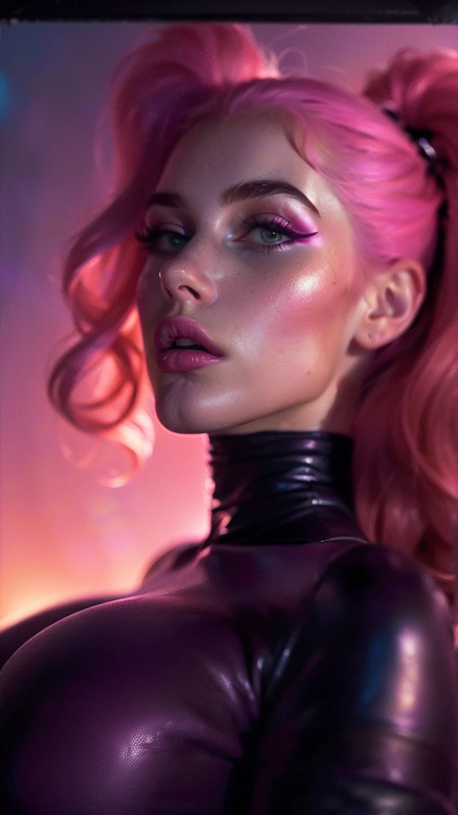 (((ultra realistic))) Photo, masterpiece, top quality, (Pale skin), (Ultra detailed face and eyes..:1.2), 1 girl, adult, ((naked, ((very heavy eye makeup, pink mascara)), ((labios falses detallados)), ((pink wavy fur)), ((stylish hairstyle)) , (({huge|gigantic|big|huge|Mega|false} old)), (Thin waist). ((escote muy big)), Photoshoot, (Suave) switched on, (The game of lights and shadows.), depth of field, bokeh, (Special attention to leather details..: 1.2), (Atención especial al tamaño de los old huges.: 1.2), (Special attention to the size of extra tight clothing..: 1.2), (special attention to ultra soft old: 1.2), detailed texture, skin pores, oily skin. (Erotic frame atmosphere... Color range: violet, rosa, Tons), DR, ((film grain)), ((Heavens)), (Glare), ((whole body)) , ultra detialed,
