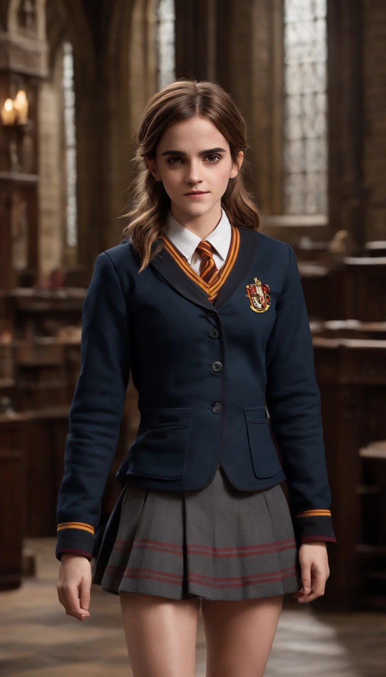 (Emma Watson) Full-length view (portrait of a emma Watson as Hermione Granger lifting skirt and showing off panties), (in a Hogwarts uniform intimate, detailed: 1.3), (panties: 1.3), (very detailed face: 1.4), (Hogwarts library on background: 1.2), (8k, uhd, DSLR, high quality, cinematic lighting, bokeh), (dramatic, award-winning photography, incredible masterpiece: 1.3)