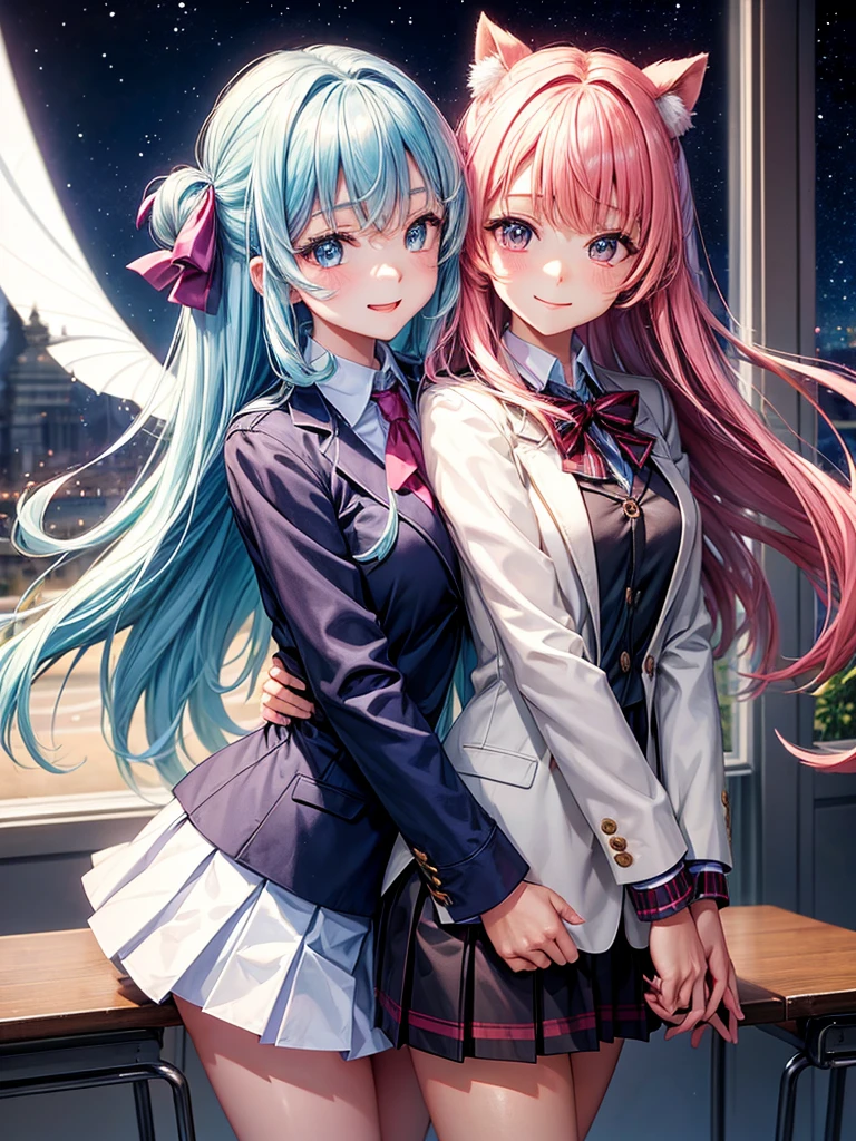 best quality,,smile,blazer,swimsuit,nepal,School,classroom,High-dimensional beautiful girl,Multidimensional beautiful girl,Several girls are depicted,They are hugging each other,Colorful,Different world,Collective of girls,JK,A beautiful girl who transcends fairies,A girl taking off her uniform,future,Sexy and cute,New generation,futureの制服,Ribbon on uniform,Angelを遥かに超えた可愛さ,Evolution of fashion,middle School girlultiple girls are depicted,harem,idol group,starry sky background,photo shoot,long hair,wearing a cardigan,beautiful girlの国,girl's paradise,highest quality,big breasts,leather jacket,happy girl,horny girl,Blue eyes,perfect face,standing position,She has her bangs down,fur jacket,Beautiful eyes,smooth hair,perfect eyes,beautiful girl,Angel,Angel Girl,multicolored hair colors,naughty girl,beautiful,High-dimensional beautiful girl,Multidimensional beautiful girl,hoodie,leather jacket,gathering,Group、,