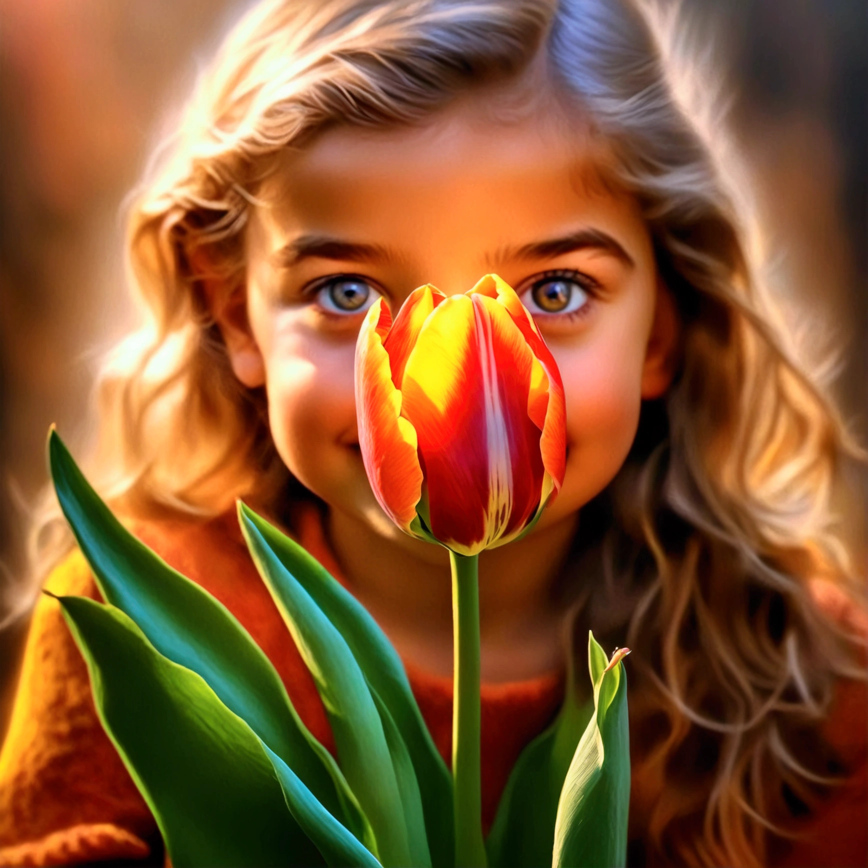 masterpiece, best quality, 8k, high detail, 1girl, holding Tulip, detailed,photorealistic,high quality,macro photography,vibrant colors,sharp focus,HDR,natural lighting,organic textures,glossy surface,juicy,ripe,fresh,realistic,studio lighting,