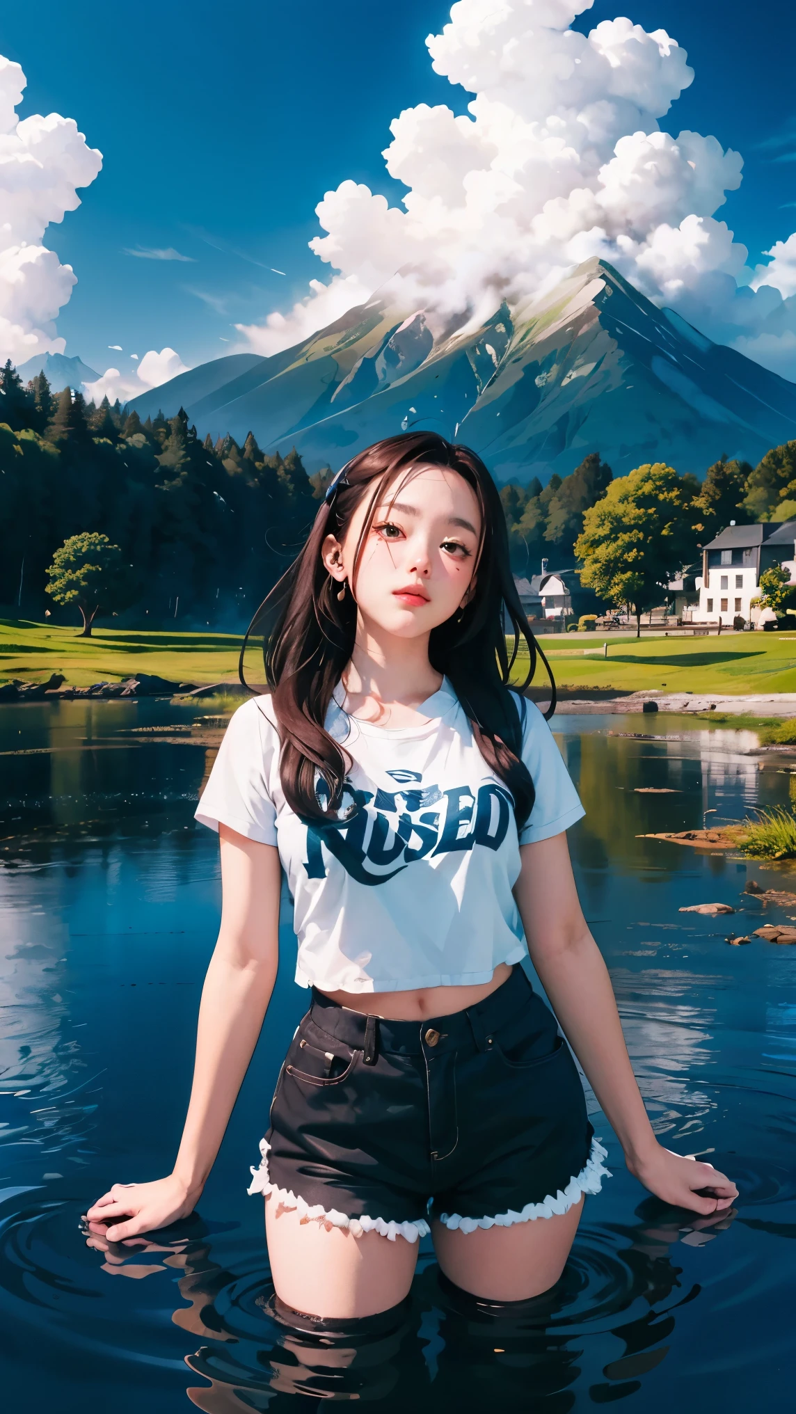 she's just a simple girl working on a farm. she lives in hard times., it's the dark ages. , crazy world, floating islands, cloud castle, (best quality:1.3), (highres:1), (detailed:1.3), (incredible:1.3), (perfect:1.3), (perfection:1.3), (volume cover art:0), (illustration:1.3), art by studio ghibli