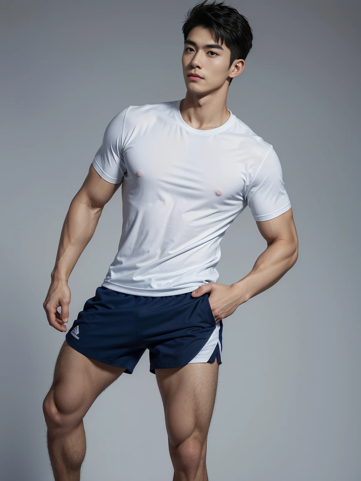 2Handsome naked Japanese guy ,Sexy pose, A 20 year-old man wearing a Naked chest shirt and Excellent shorts stands against a white background, navy blue, navy blue, Sports T-shirts, blue, Excellent Sportswear, Gorgeous sexy clothes, Sportswear, Short sleeve, Jinjinshen blue clothes, 2个Handsome年轻人, Tennis Clothes, 穿着Sportswear, dark blue decorative clothing,male,Naked chest, Handsome,High target,Muscles look good,Hairy body,Sexy expressions, Wheat skin color,black eyes(Fine eye 1:3),Full body portrait, Excellent, Perfect shape, ,Detailed you, , Mostly juicy ass, Sexy pose,Standing