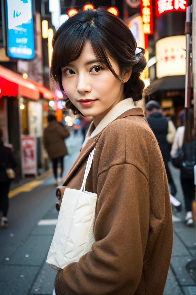 ((Highest quality)), ((masterpiece)), (detailed), Japanese,Street Corner,Beauty,Tokyo,Mature Woman,40s